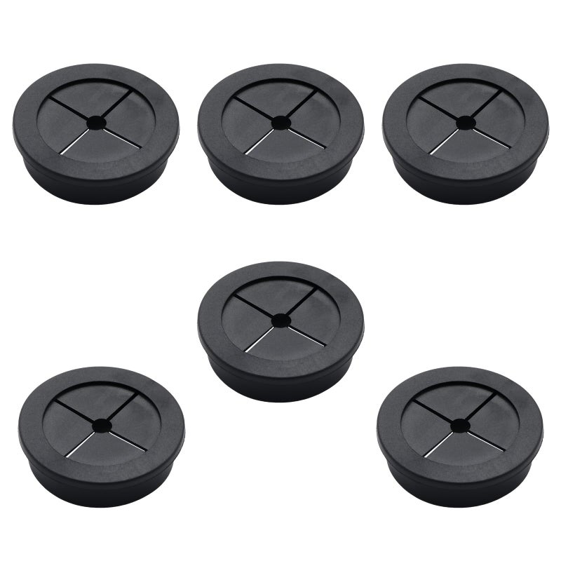Adyoney 6 Pcs 40mm / 1-9/16 Inch Black Cable Cord Grommets, Rubber Desk Grommets for Table Computer Desk Wire Organizer TV Console and Other Furnitures Cover - Image 1